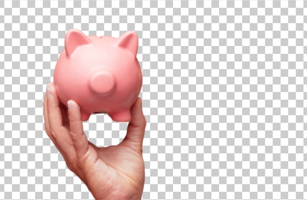 Isolated male hand holding a piggy bank
