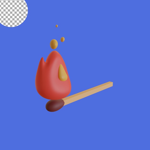 PSD isolated match and fire 3d icon