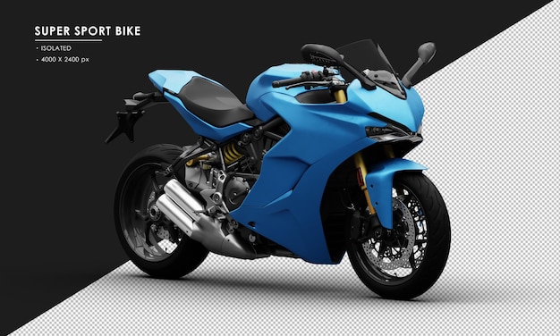 Isolated Metal Blue Super Sport Bike from Right Front View