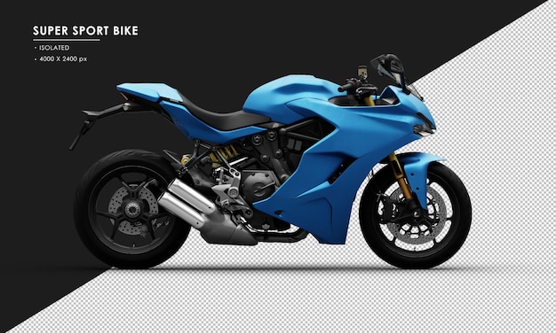 Isolated Metal Blue Super Sport Bike from Right Side View