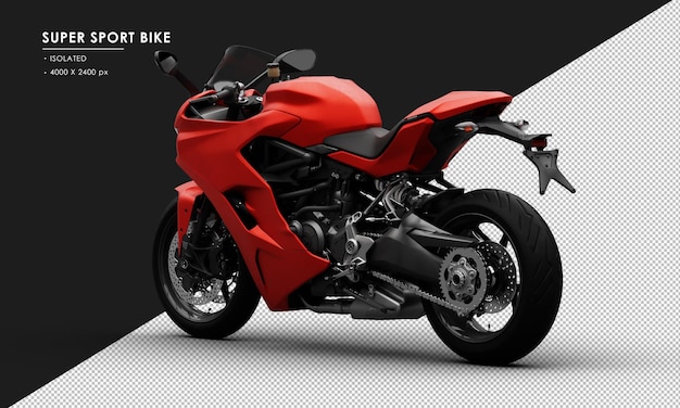 isolated metal red super sport bike from left rear view