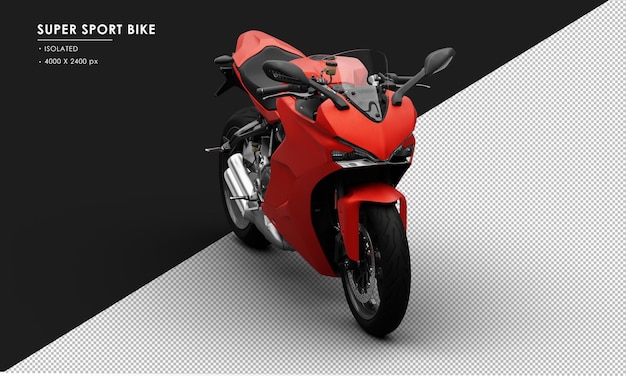 isolated metal red super sport bike from right front angle view