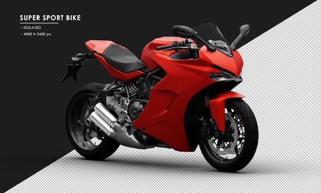 isolated metal red super sport bike from right front view