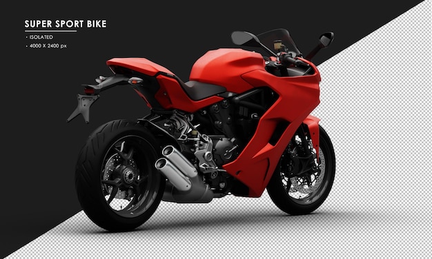 isolated metal red super sport bike from right rear view