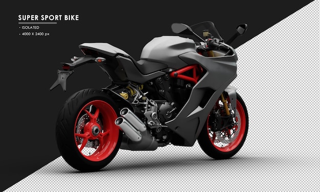 isolated metal titanium grey super sport bike from right rear view