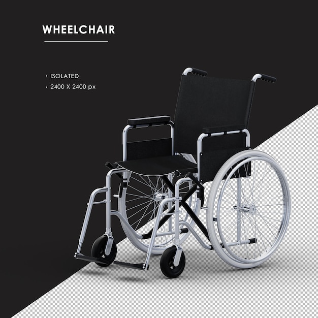 Isolated metal wheelchair from left front view