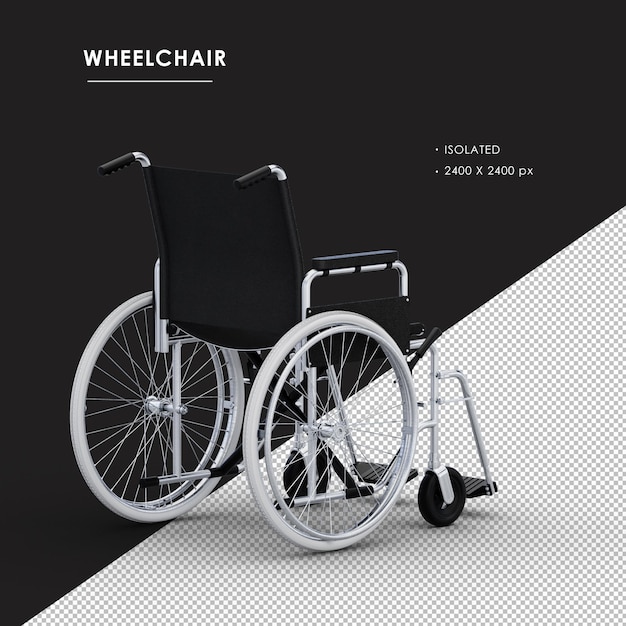 Isolated metal wheelchair from right rear view