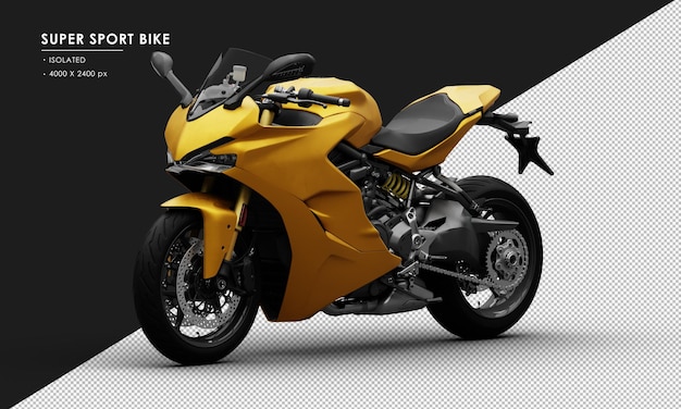 PSD isolated metal yellow super sport bike from left front view