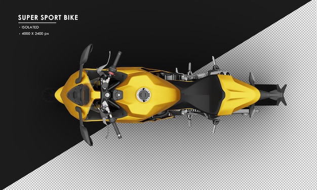 Isolated metal yellow super sport bike from top view