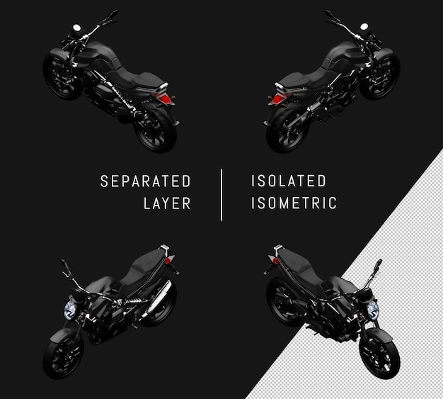 Isolated Modern Black Super Sport Bike Isometric Motorbike Set