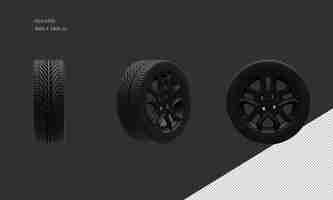 PSD isolated modern city sport car dark chrome car wheel rim and tire