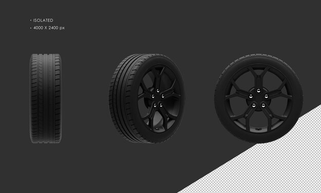 PSD isolated modern sport city car dark chrome car wheel rim and tire