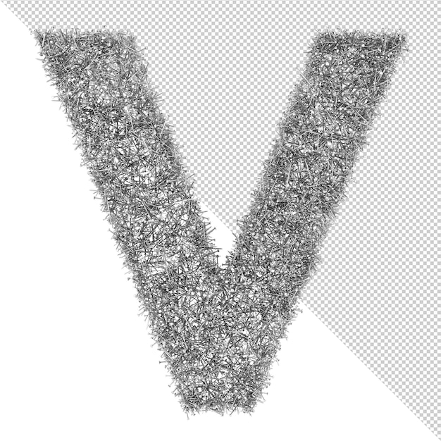 isolated nail 3d letter v
