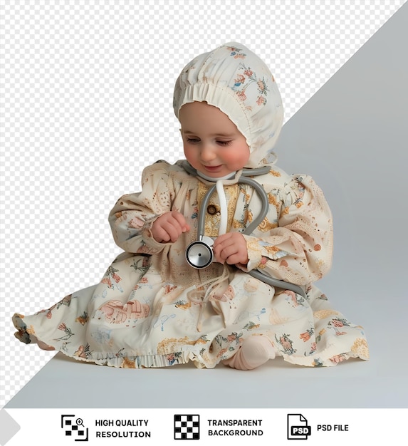 PSD isolated newborn caucasian patient being examined with a sterile stethoscope png psd