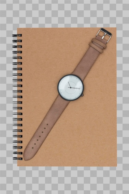 Isolated notebook and wristwatch