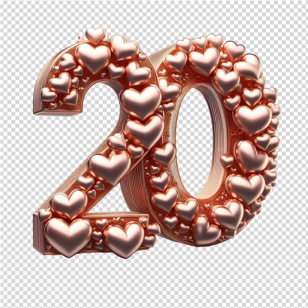 Isolated number made from 3d hearts png