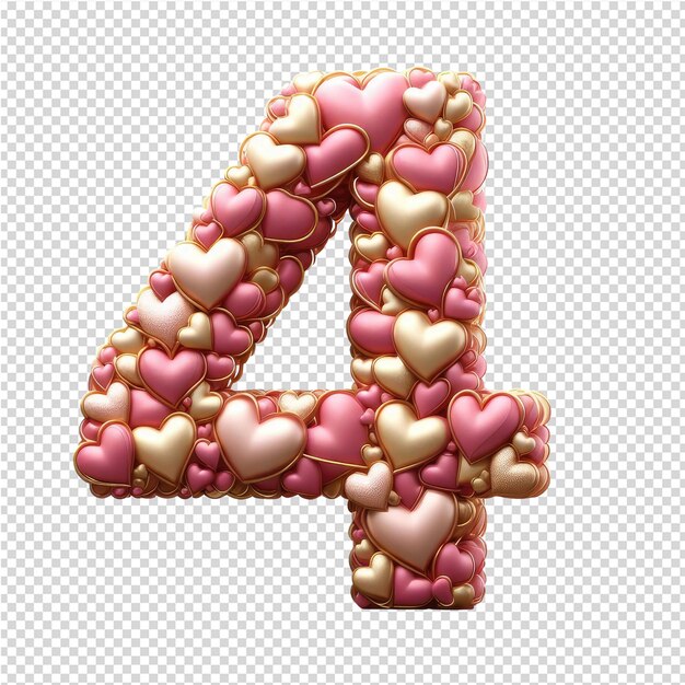 PSD isolated number made from 3d hearts png