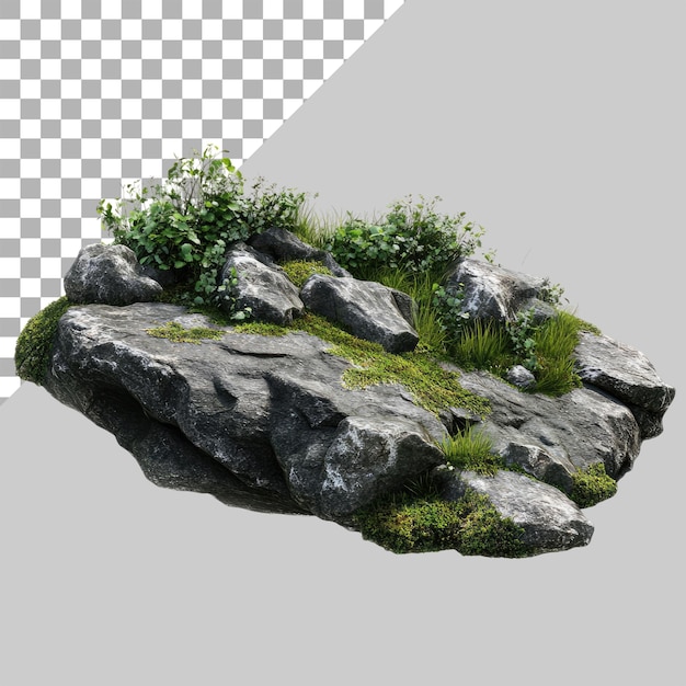 Isolated on a white background mossy rocks and grasses