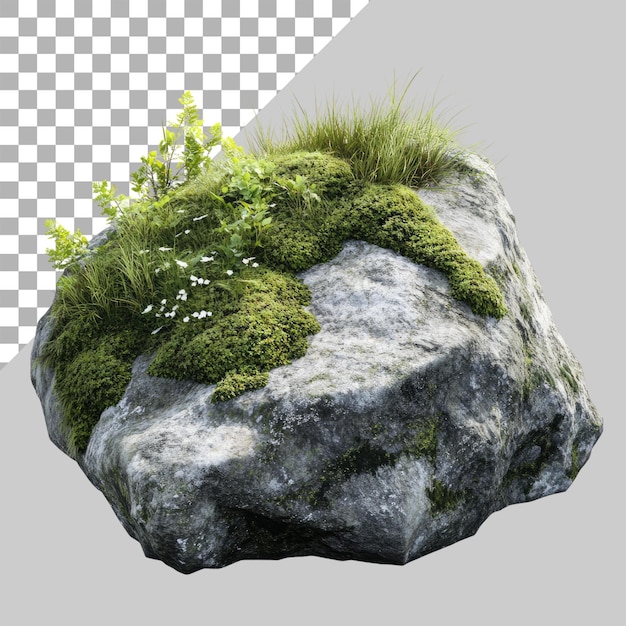 Isolated on a white background mossy rocks and grasses