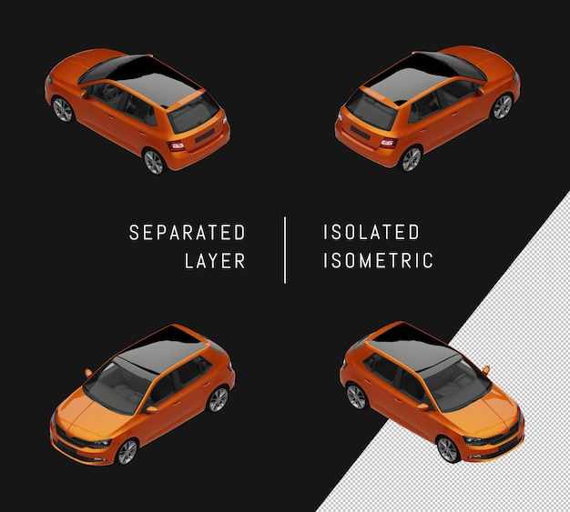 Isolated orange metallic paint elegant small city car isometric car set