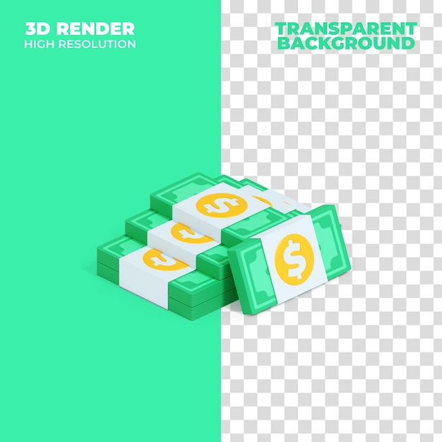 PSD isolated piles of money 3d rendered isometric view