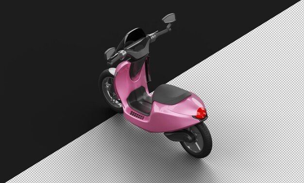 Isolated pink metallic modern sport electric scooter from top left rear view