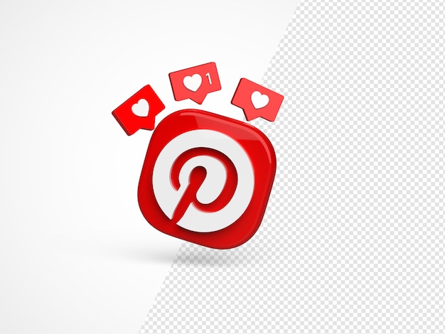 Isolated Pinterest logo camera icon with like notification mockup. 3d editorial illustration.