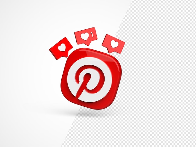 Icona della fotocamera con logo pinterest isolato con mockup di notifica simile. illustrazione editoriale 3d.