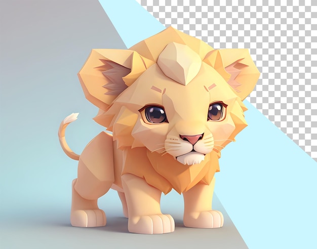 isolated png 3d low poly lion cub