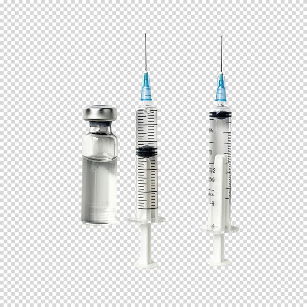 PSD 투명한 배경의 의료 장비를 가진 주사와 함께 백신의 분리된 png 백신 접종 날