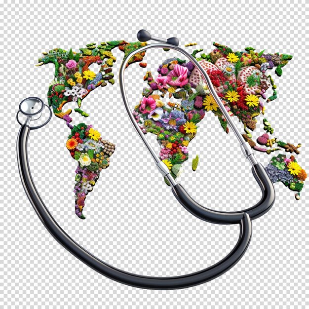 PSD isolated png of stethoscope and earth on transparent background for world health day