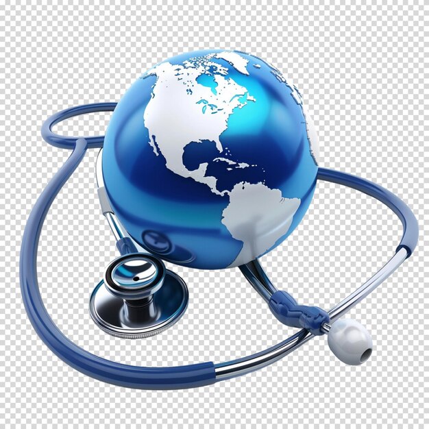 Isolated png of stethoscope and earth on transparent background for world health day