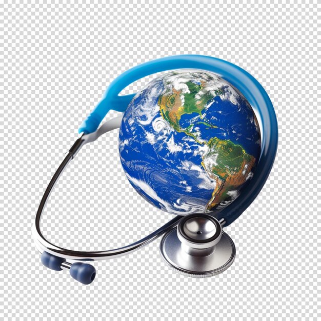 PSD isolated png of stethoscope and earth on transparent background for world health day