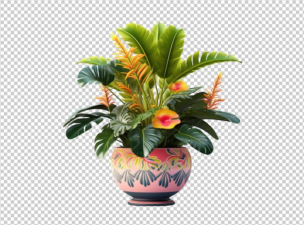 PSD pianta tropicale isolata in vaso su trasparente