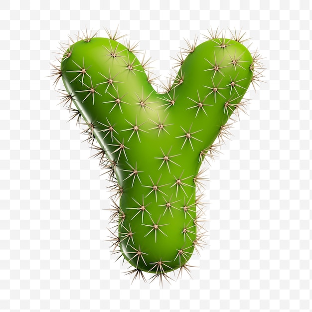 Isolated psd file 3d render of alphabet letter ymade of green cactus