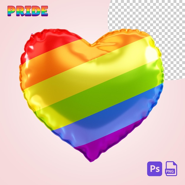 Isolated rainbow heart balloon on a transparent background for LGBTQIA Pride celebration