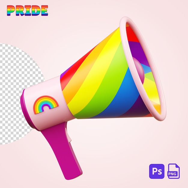 Isolated rainbow megaphone on a transparent background for for LGBTQIA Pride month celebration