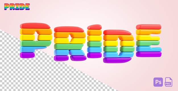 PSD lgbtqia プライド月間のお祝いのため、透明な背景に虹の pride 文字を分離