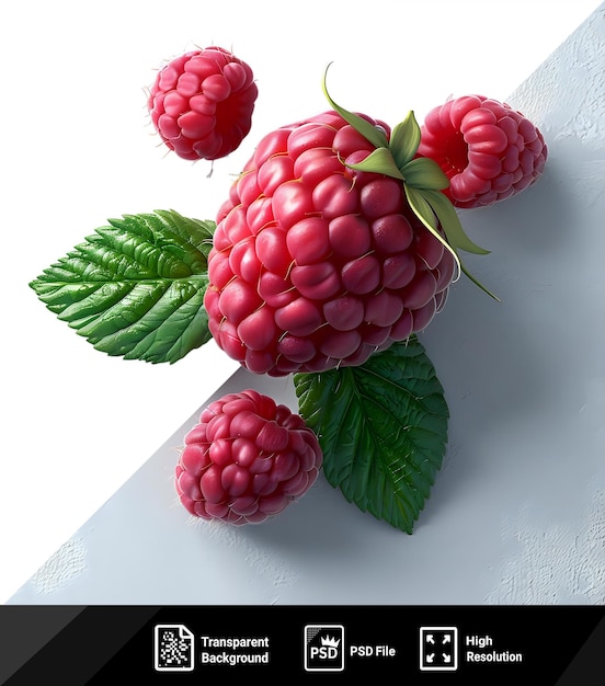 PSD isolated raspberry with leaves on a isolated background png