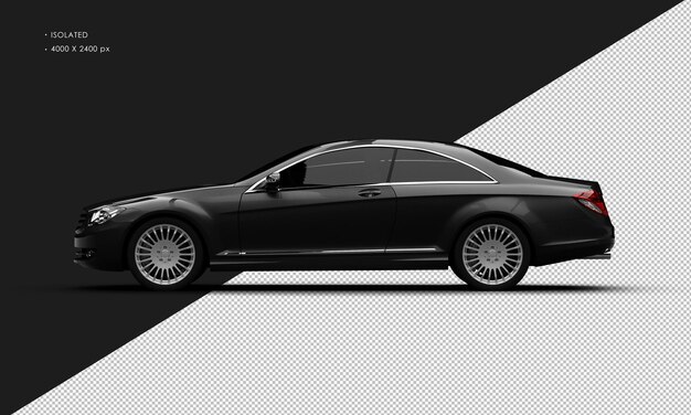 PSD isolated realistic black metallic luxury city sedan car from left side view