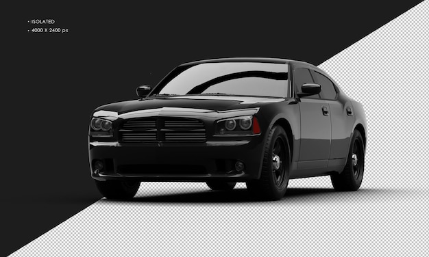 PSD isolated realistic black modern muscle sport sedan car from left front angle view