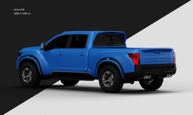 PSD isolated realistic blue pickup truck from left rear view