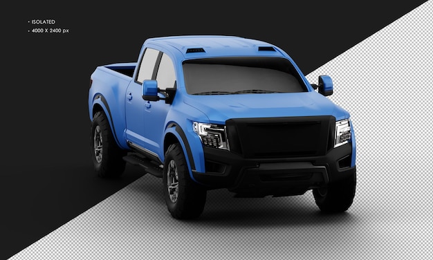 Isolated realistic blue pickup truck from right front angle view