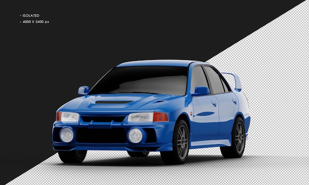 Isolated realistic blue sport racing car from left front angle view