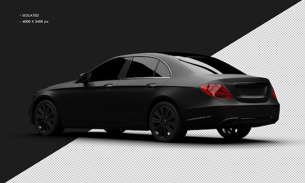 PSD isolated realistic elegant black matte sedan luxury city car from left rear view