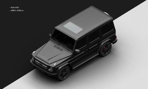 Isolated realistic elegant shiny titanium black luxury suv car from top left front view