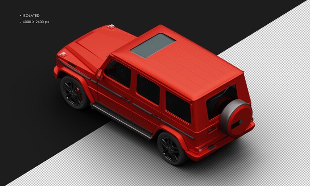 Isolated realistic elegant shiny titanium red luxury suv car from top left rear view