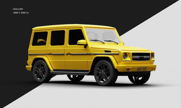 Isolated realistic elegant shiny titanium yellow luxury suv car from right front view