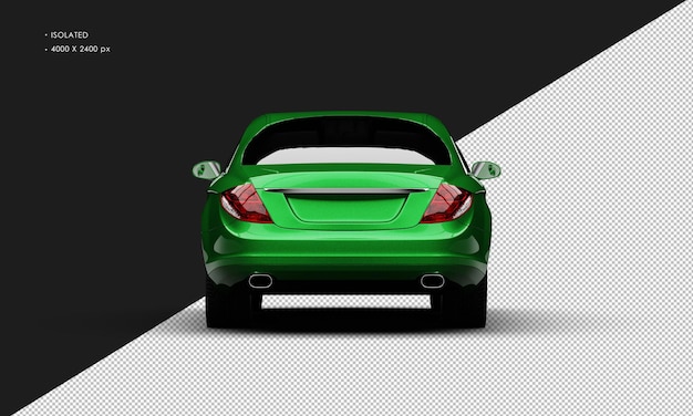 Isolated realistic green metallic luxury city sedan car from rear view