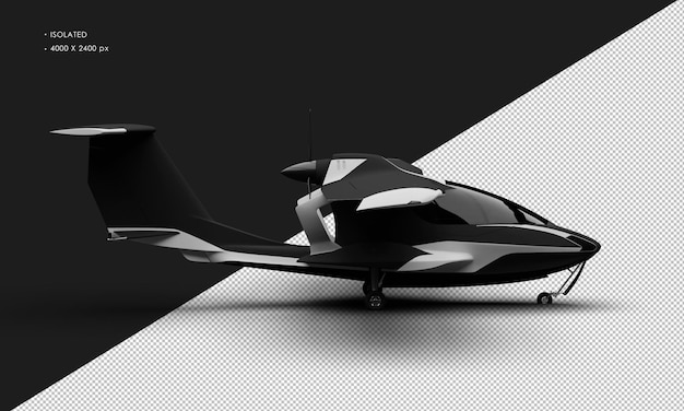 PSD isolated realistic matte black amphibious light sport aircraft plane from right side view